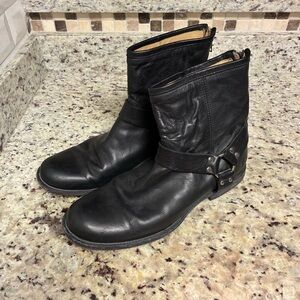 Frye Black Leather Philip harness boots